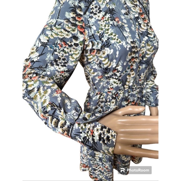 Zara Floral Gathered Waist Long Sleeves Mini Dress, NWOT, M - Picture 9 of 15